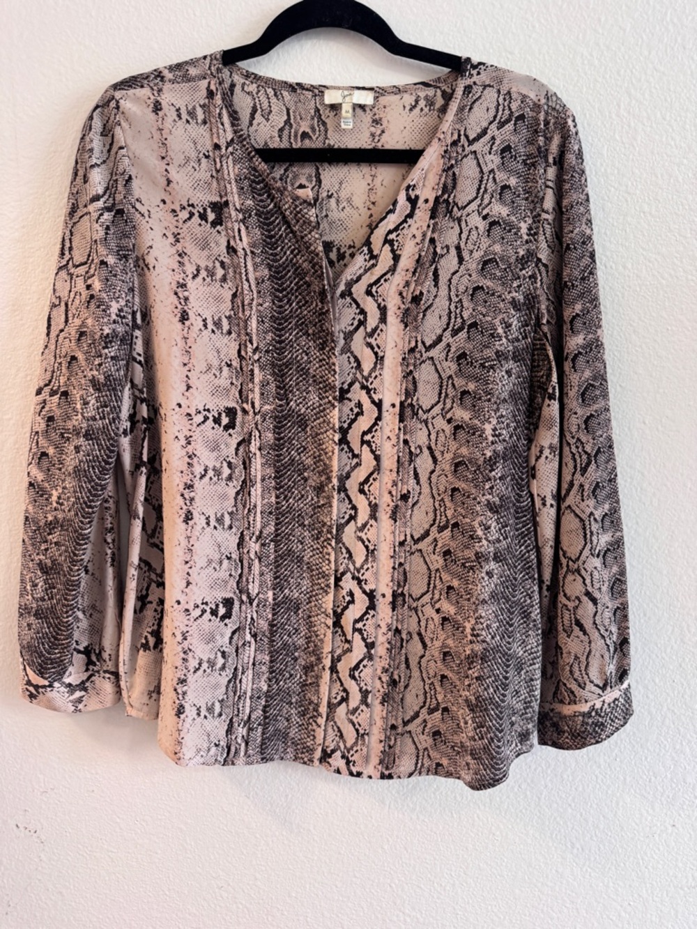 Joie Neutral Snake-Print V-Neck Blouse - Beige/Black, Size Medium